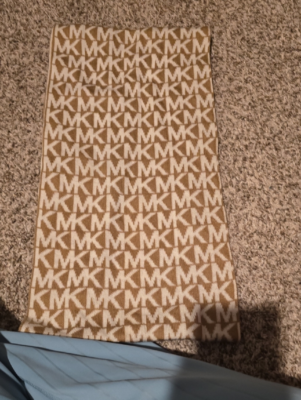 Michael Kors Tan & White MK Monogram Knit Scarf